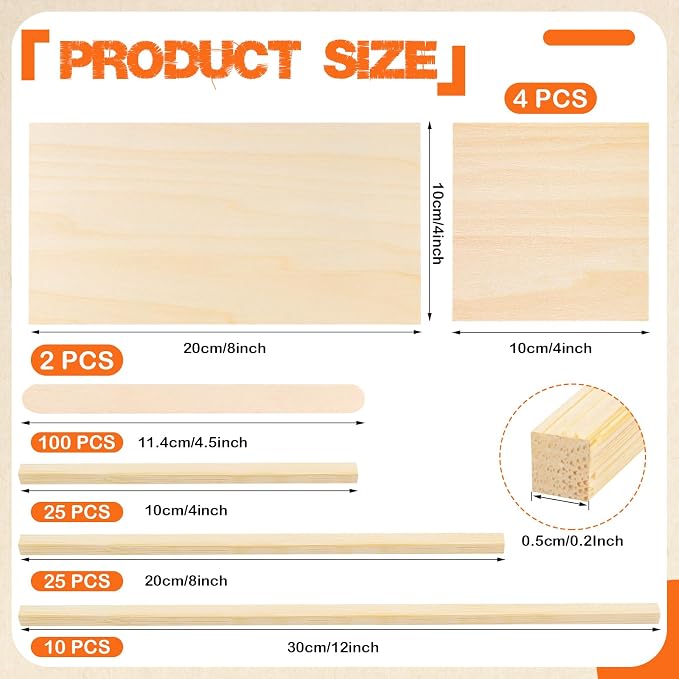 Natural Wood Craft Wood Square Dowel Rods Balsa Wood Sheets Smooth Popsicle Art - Image 2