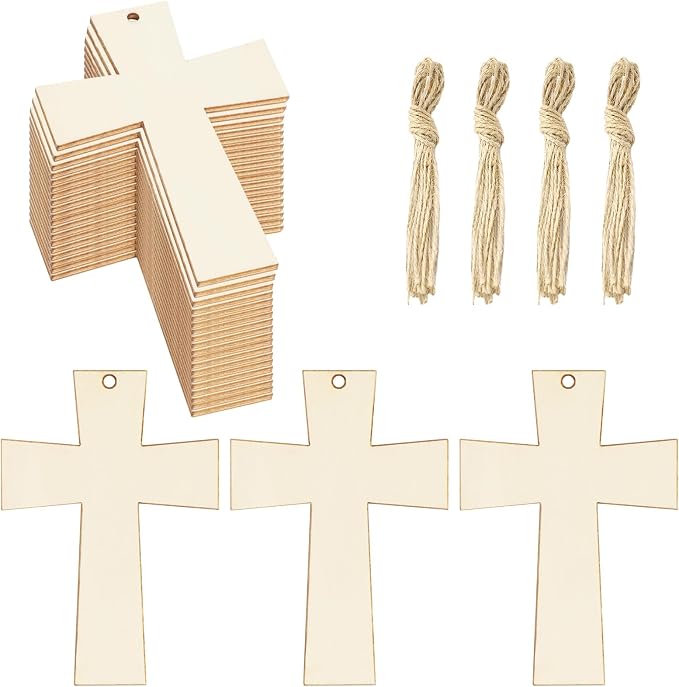 40Pcs Crosses Unfinished Wooden Gift Ornaments DIY Craft Activity Paintable by Tmflexe