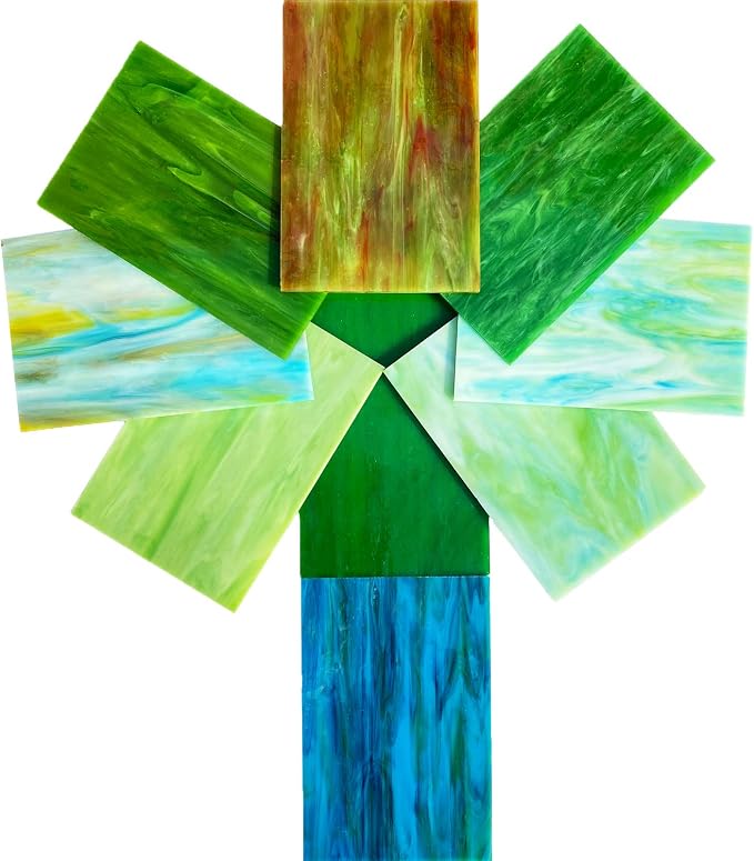 9 Pack Green Stained Glass Sheets, 4 x 6 inch Mosaic Glass Stained Glass - Image 3