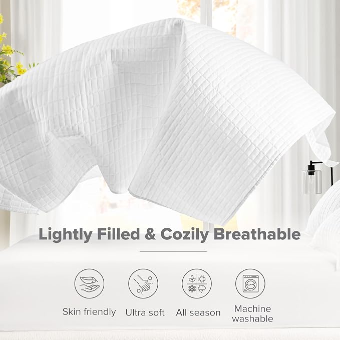 Comfort Spaces White Oversized King Quilt Set 120"x118" Bedspread Quilted - Image 4
