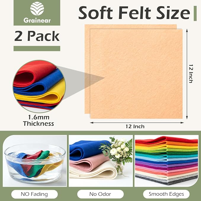 Cream Blush Soft Felt Sheets for Crafts, 1.6mm Thick, Handmade Crafts, DIY - Image 3