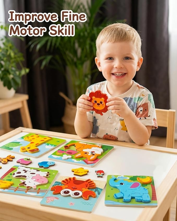 Wooden Puzzles for Toddlers 1-3, Montessori Educational Learning Toys for Kids - Image 7