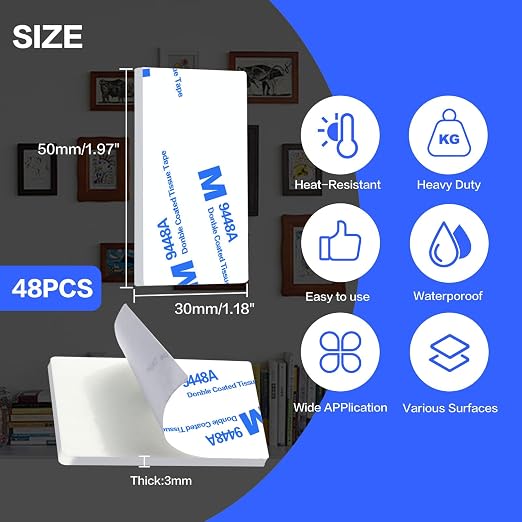 White Double Sided Adhesive Pads, Heavy Duty Mounting Tape, Super-Sticky Black - Image 2