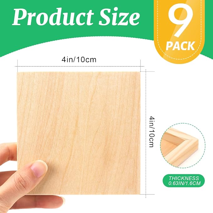 ESRICH 4x4 Inch Wood Panels, 9 Pack Square Craft Wood Canvas Boards, Blank - Image 2