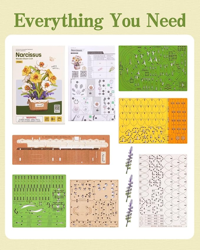 Rowood 3D Puzzles for Adults, Mother's Day DIY Wooden Flower Narcissus Craft Kit - Image 8