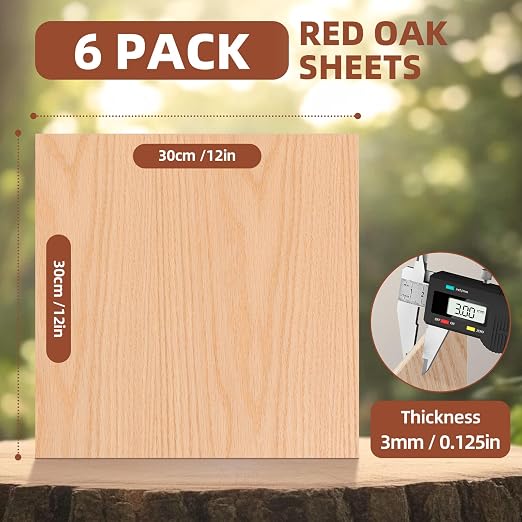 Rowood Oak Plywood Sheets for Laser Cutting, 6 Pack 3mm Thin Unfinished Wood - Image 2