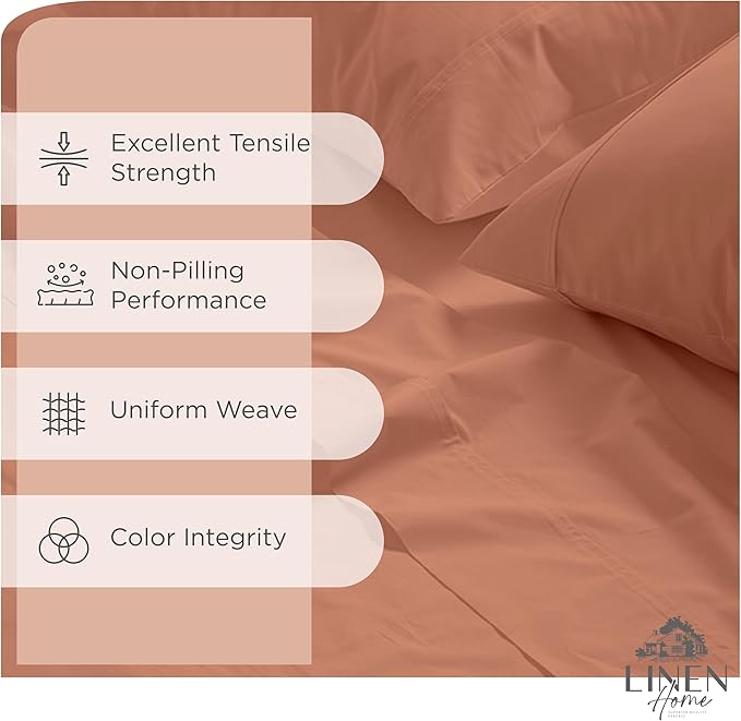 Linen Home 100% Cotton Percale Sheets Full Size, Tera Clay, Deep Pocket - Image 2