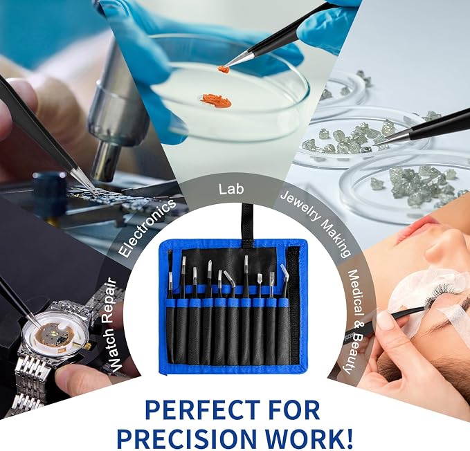 XOOL 10 PCS ESD Precision Tweezers Set, Anti-Static Stainless Steel Tweezers Kit - Image 3