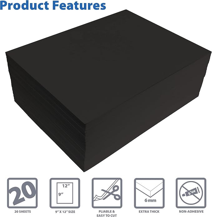 Better Office Products Black EVA Foam Sheets, 20 Pack, 6mm Extra Thick - Image 3