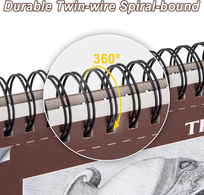 TKOOFN 5 Pack 9" x 12" Sketch Book Bulk, Top Spiral Bound Premium Sketchbook - Image 3