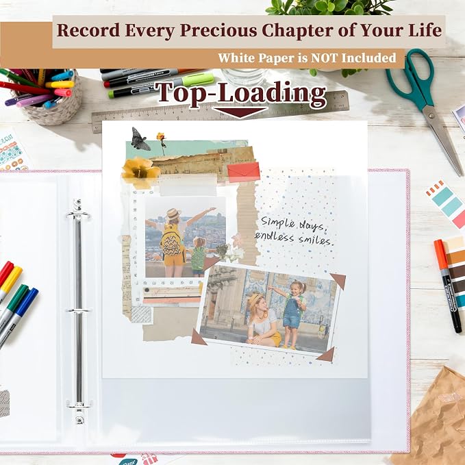 12x12 Inch Large 3 Ring DIY Scrapbook Photo Album, Linen Cover Scrapbook - Image 6