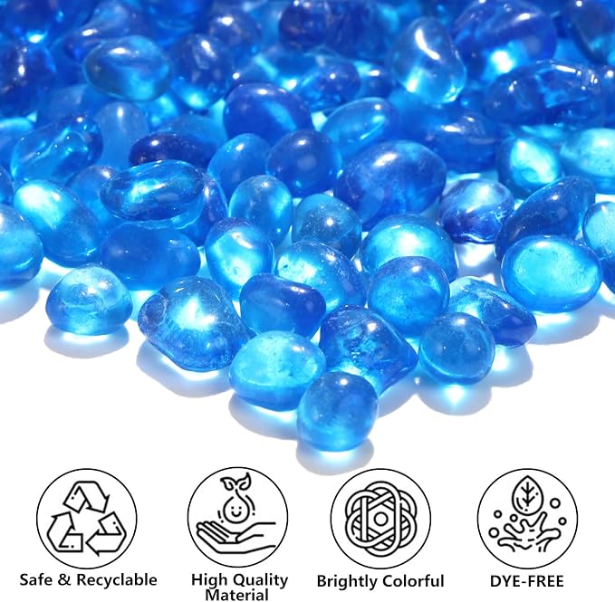 QYGL 0.55LB Sea Blue Clear Glass Pebbles, Tumbled Sea Glass Stones - Image 2