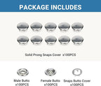 100 Sets Metal Snap Buttons, Sterling Silver Solid Sewing Snaps - Image 7