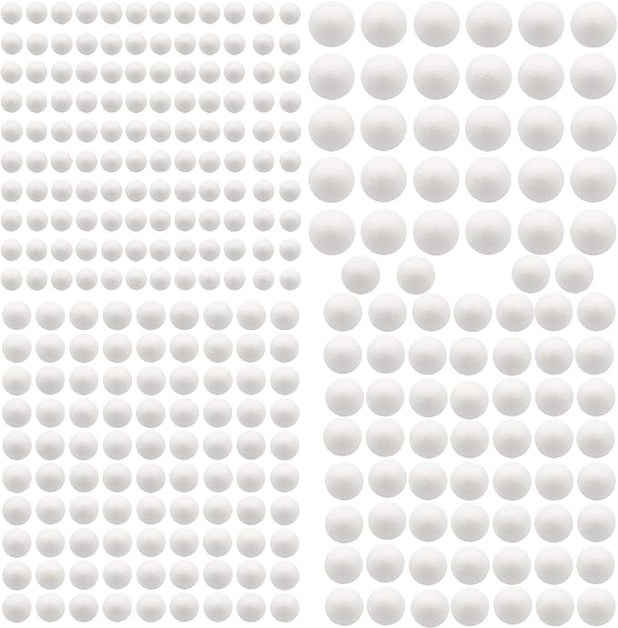 300 Pack Craft Foam Balls, 4 Sizes Including 1-2 Inches, Polystyrene Smooth by FFchuanhe