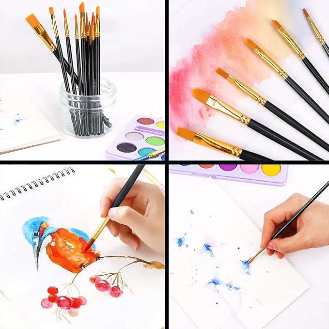 AROIC Acrylic Paint Brushes, 6 Packs / 60 pcs Nylon Hair Paint Brush Set - Image 4