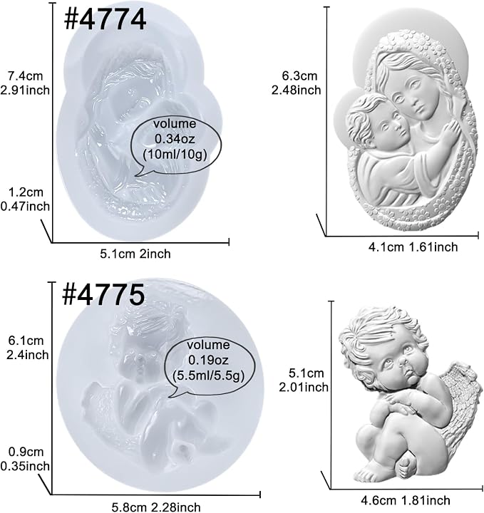 Art Molds for Polyclay Air Dry Clay Plaster, Carved Holy Family Mother and - Image 2