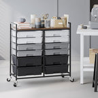 Rolling Storage Cart with 12 Drawers, Wooden Tabletop Utility Cart - Image 8