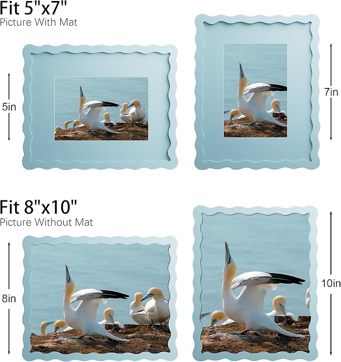 8x10 Picture Frame with Mat for 5x7, Wavy Edge Wooden Real Glass Photo Frame - Image 4