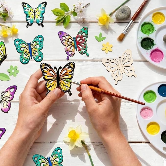 80PCS Unfinished Ornament Wood Crafts, Painting Blank Wooden Cutouts | 8 Styles - Image 4