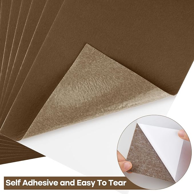 CHRORINE 10 Pcs Brown Felt Fabric Sheets Self Adhesive Felt Sheets 8 x 12 - Image 3