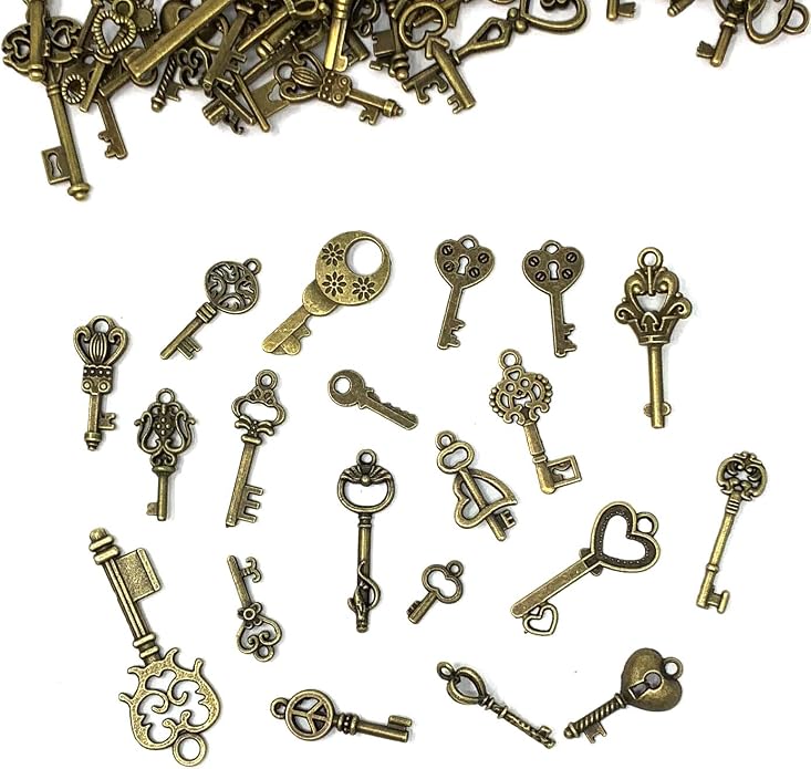 125 PCS Vintage Skeleton Key Set Charms, JIALEEY Mixed Antique Style Bronze - Image 4