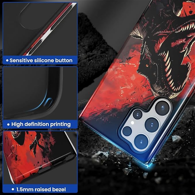 for Samsung Galaxy S24 Ultra Case, Cool Dinosaur Red Black Pattern Glossy 2 in - Image 4