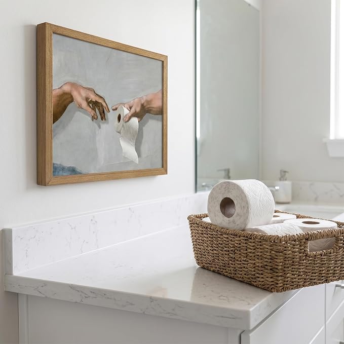 Funny Bathroom Wall Art, The Creation of Adam Toilet Paper Canvas Print - Image 7