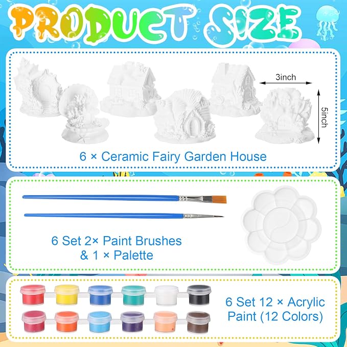 Thyle 6 Set 5 Inch Ceramics Fairy House to Paint Ocean Fairy Garden House Craft - Image 2