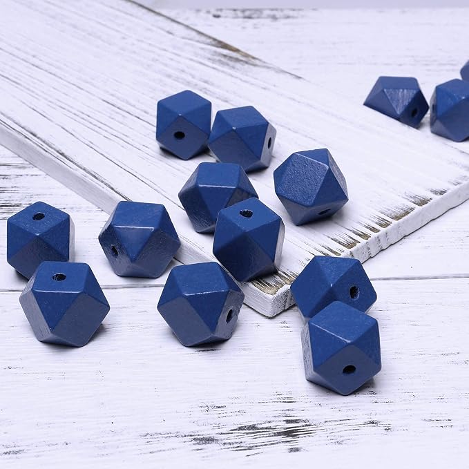 20mm Geometric Wooden Beads Blue Polygon Wooden Loose Spacer Beads - Image 3
