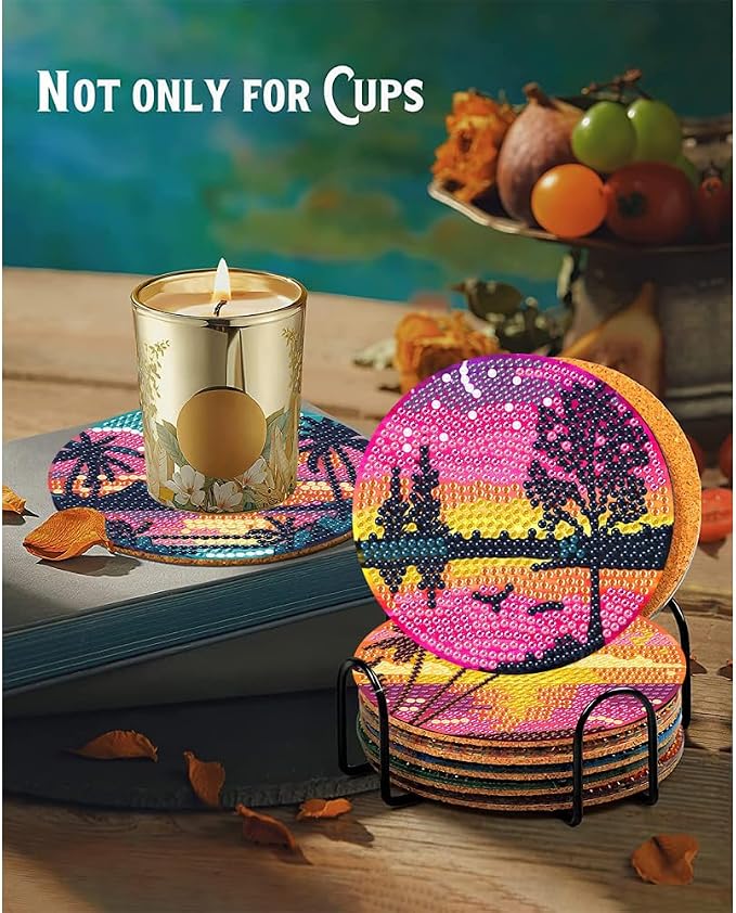 Clendo 8Pcs Diamond Painting Coasters Kits, DIY Landscape Diamond Art Coaster - Image 7