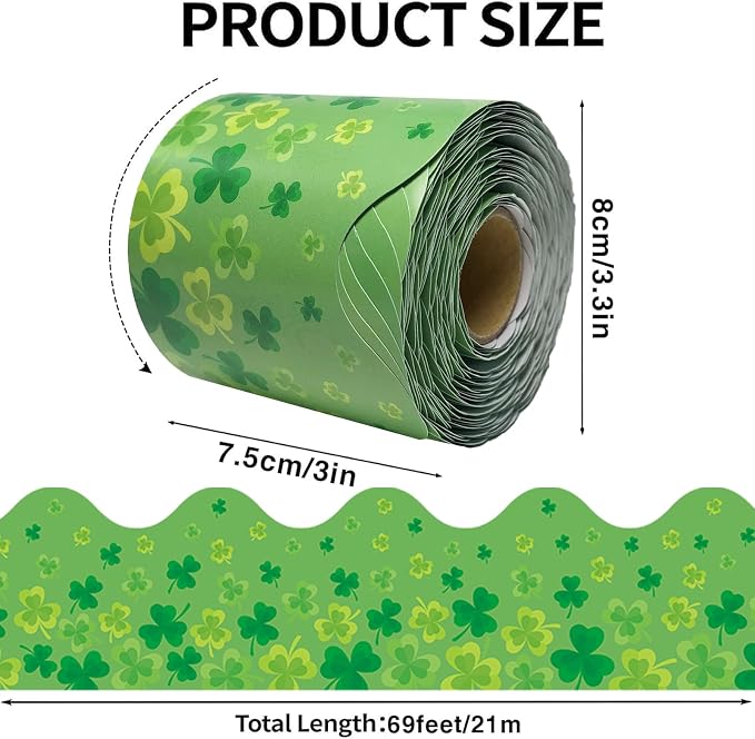 69 Feet St Patricks Day Bulletin Board Borders Lucky Green Shamrock Clover - Image 2