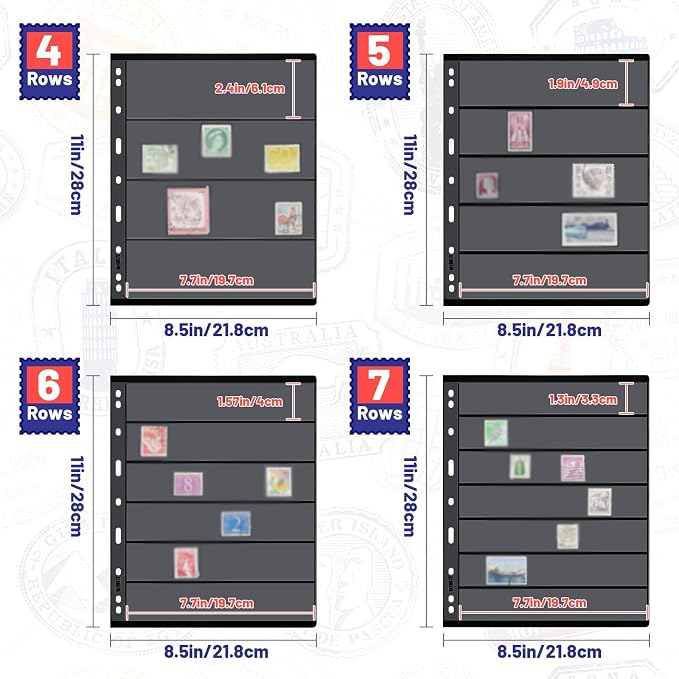 Gersoniel 20 Sheets Stamp Collection Album Pages, Transparent Design, - Image 2