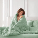MUXHOMO 7 Pieces Queen Comforter Set, Seersucker Bed in a Bag Queen Size - Image 8