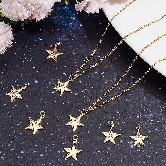 Beebeecraft 1 Box 20Pcs Star Charms Real 18K Gold Plated Five-Pointed Pentagram - Image 4