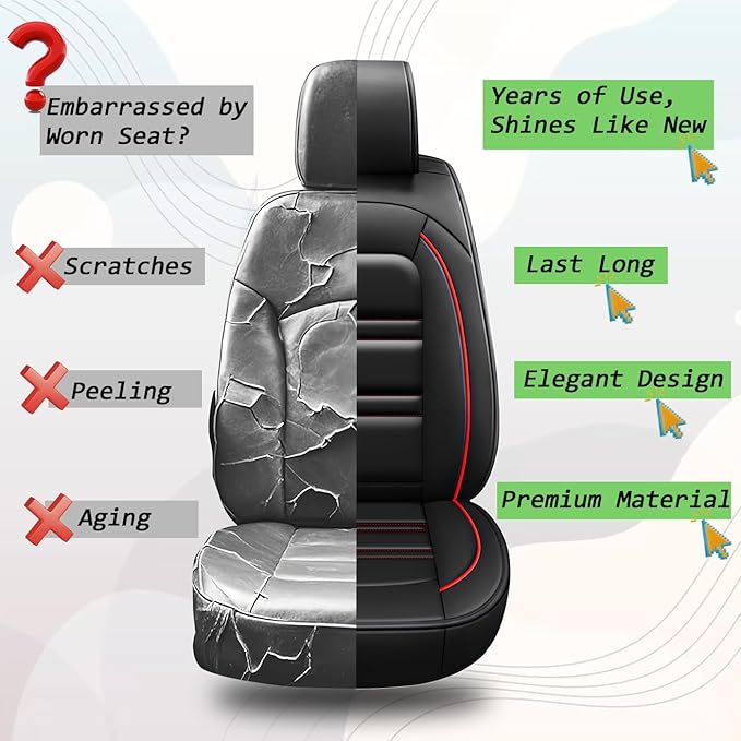 Seat Covers for Ford Transit 2014-2024 | 5-Seats Leather Seat Covers, Easy to Install Automotive Seat Covers Full Set (Full Set, Black&Red Line)
