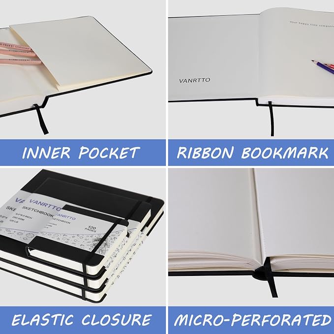 Vanrtto Hardcover Square Sketch Book, Mixed Media Sketchbook 8x8 in 2 Pack | - Image 4