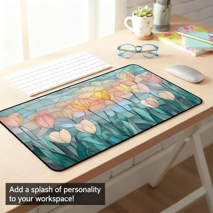 Faux Colorful Glass Desk Mat, Tulip Long Mouse Pad, Large Gaming Computer - Image 6