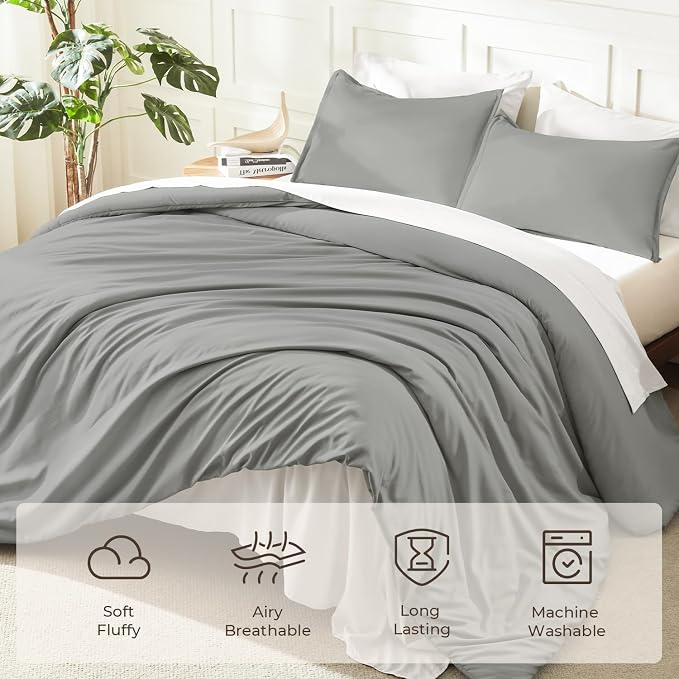Litanika Comforters Medium Gray Oversized Queen Size, 3 Pieces Lightweight - Image 3