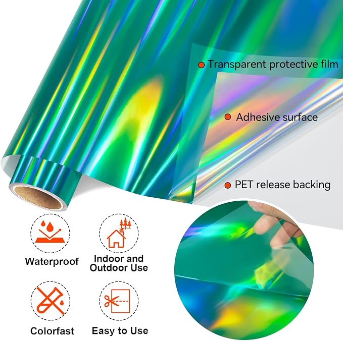 WRAPXPERT Holographic Vinyl Roll Green, Holographic Permanent Vinyl Glossy - Image 5