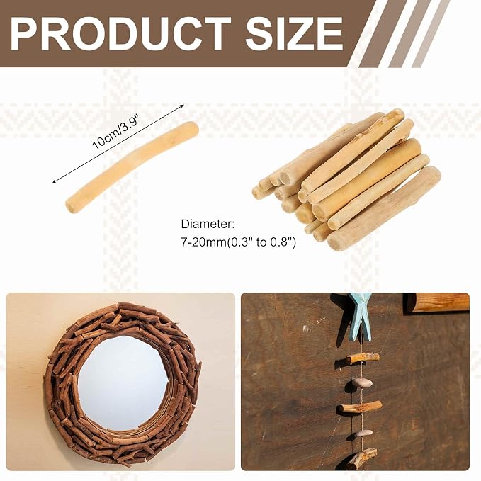 MECCANIXITY 3.9" Natural Driftwood Pieces, 0.3" to 0.8" Dia Driftwood Twigs - Image 2