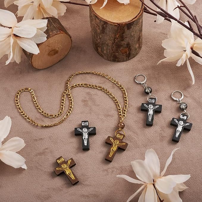 Cheriswelry 100Pcs Crucifix Cross Wood Pendants Crucifix Cross Printed Wooden - Image 5
