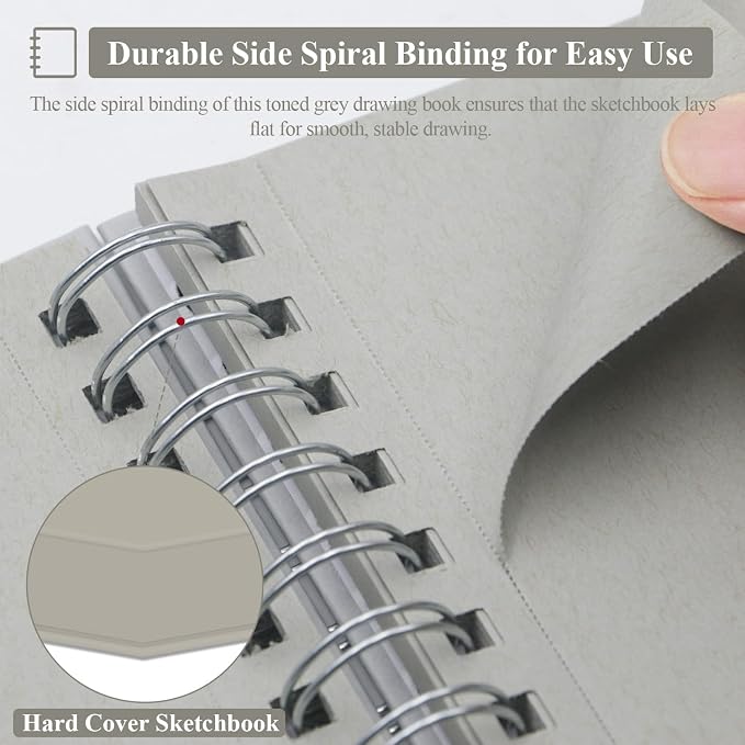 SuFly Gray Toned Sketch Pad, 85lb/130gsm Toned Gray Paper - Image 4
