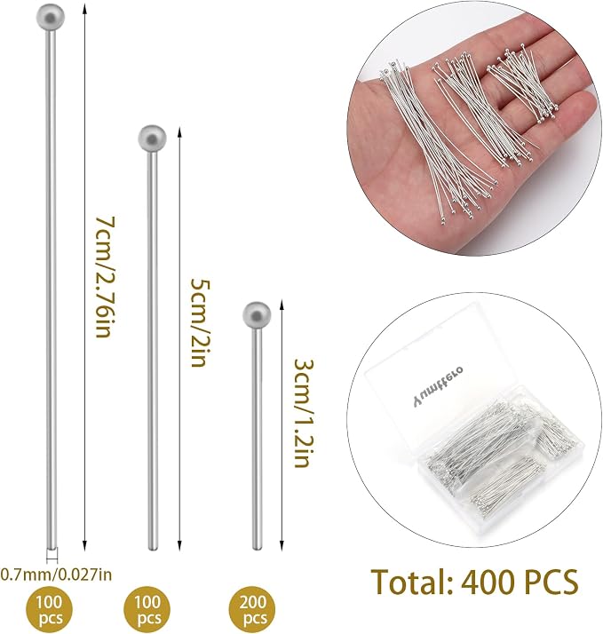 400 PCS 30mm 50mm 70mm Mixed Length Ball Pins - Image 2