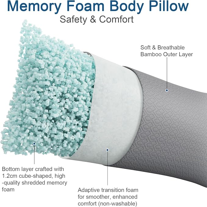 Rainmr Extra Long Body Pillow Memory Foam 180x50cm – Firm King Size Body Pillows - Image 2