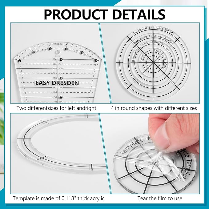 Kigley 5 Pcs Acrylic Quilting Template Ruler 10 Inch Dresden Plate Template - Image 3