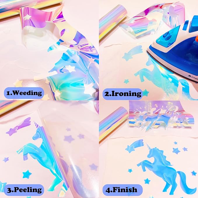 Holographic Heat Transfer Vinyl 10.5IN x 6FT Rainbow HTV Iron on Vinyl - Image 5