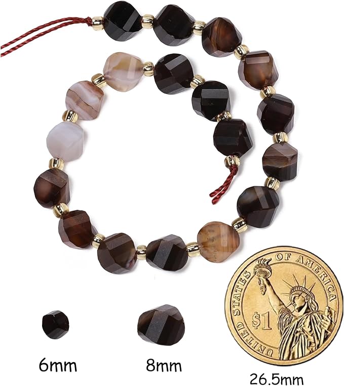 42pcs Natural Brown Striped Agate Stone Beads - Image 2