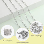 SMYHTGLIF 16.4 Feet Silver Stainless Steel Jewelry Making Chains Oval Paperclip - Image 2