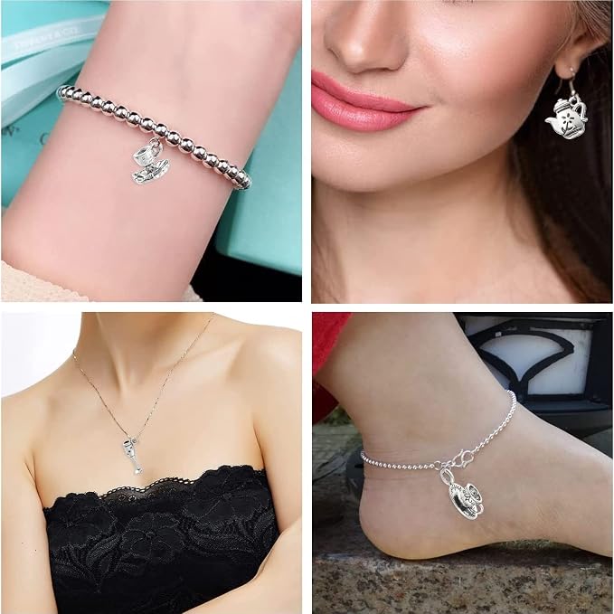DanLingJewelry 100Pcs 10 Styles Antique Silver Afternoon Tea Theme Charms Tea - Image 6