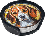 Drink Coaster Set of 6, Beagle Dog Mom Lover Gift, Leather Drink Coasters by petloverdoglovercommunity